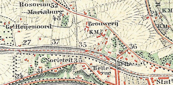 Topografische kaart Heijenoord (Arnhem) in 1865/1870